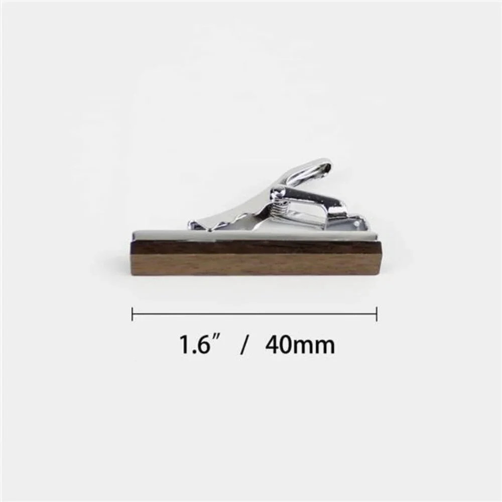 Mens Walnut Wood Cufflinks Tie Clip Set Stainless Steel Gift Box Wedding